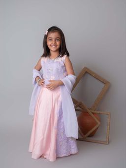 Mi Dulce An'ya - Pink Floral Applique Lehenga with Blouse and Dupatta (Set of 3)