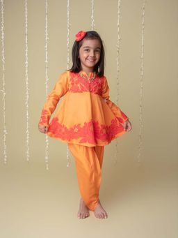 Mi Dulce An'ya - Orange Sunset Applique Top and Dhoti Set