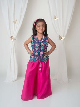 Mi Dulce An'ya - Navy Blue Floral Printed Waistcoat and Palazzo