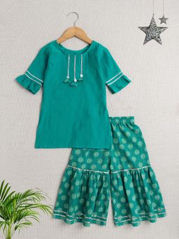 The Magic Wand - Blue Sleeveless Solid Print Kurta and Sharara