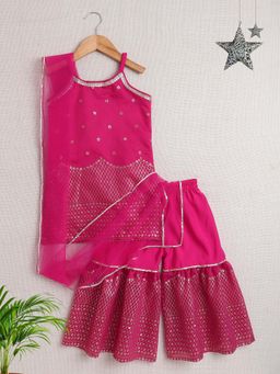 The Magic Wand - Pink Foil Printed Kurta with Sharara and Dupatta (Set of 3)