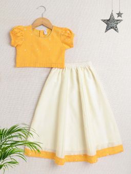 The Magic Wand - Yellow Puff Sleeve Printed Choli and Lehenga
