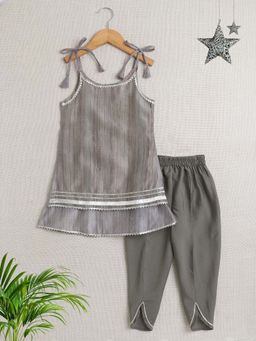 The Magic Wand - Grey Printed Gota Lace Kurta with Tulip Pant
