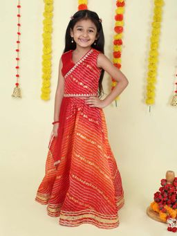 The Magic Wand - Maroon Printed Lehenga and Choli with Attached Dupatta