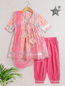 The Magic Wand - Multi-Color Stripe Print Kurta with Salwar and Dupatta (Set of 3)