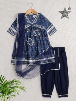 The Magic Wand - Indigo Paisley Print Alia Cut Kurta with Salwar and Dupatta (Set of 3)