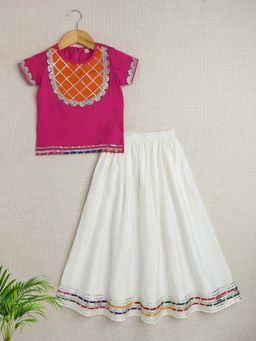 The Magic Wand - Pink Half Sleeves Gota Lace Top with Lehenga