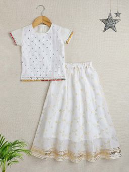 The Magic Wand - White Half Sleeves Emboridery Choli with Lehenga