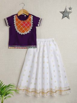 The Magic Wand - Purple Half Sleeves Gota Lace Embelished Choli with Lehenga