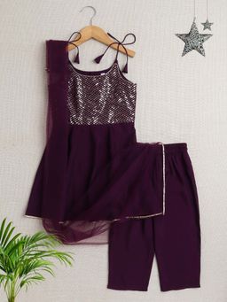 The Magic Wand - Purple Sleeveless Embellished Kurta with Pant and Dupatta (Set of 3)