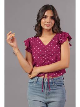 June 9 Clothing - Pum Wine Polka Dot Crop Top