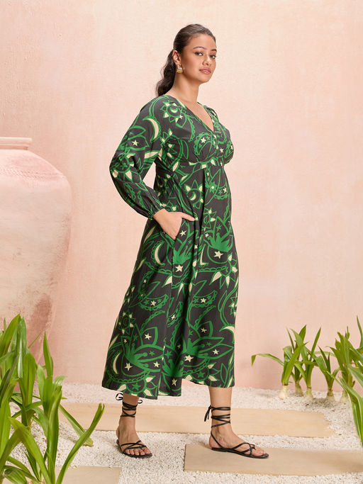 green emerald velvet dress Flowy Maxi Dress in White main image 1