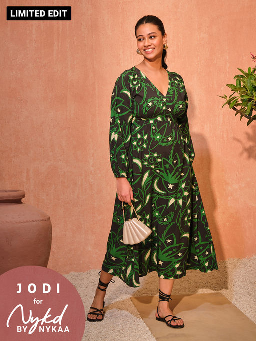 Buy Jodi X Nykd Modal Flowy V Neck Maxi Dress with Beaded Tassels NYJ08  Black Sun & Moon Print Online