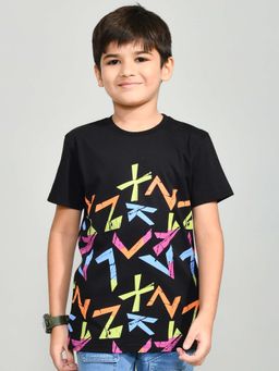YOUMAA - Boys Black Cotton Printed T-Shirt