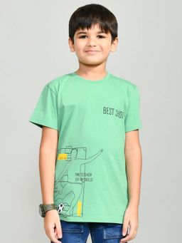 YOUMAA - Boys Green Cotton Printed T-Shirt