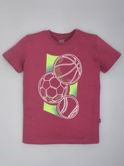 YOUMAA - Boys Wine Cotton Printed T-Shirt