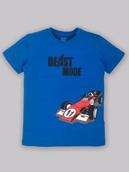 YOUMAA - Boys Blue Cotton Printed T-Shirt