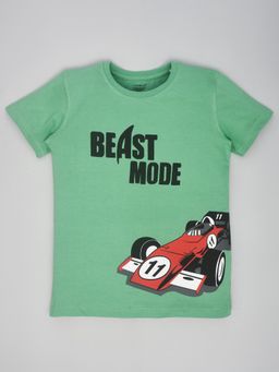 YOUMAA - Boys Green Cotton Printed T-Shirt