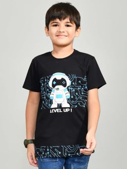 YOUMAA - Boys Black Cotton Printed T-Shirt