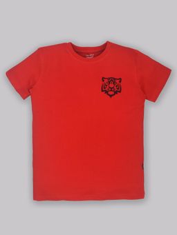 YOUMAA - Boys Red Cotton Printed T-Shirt