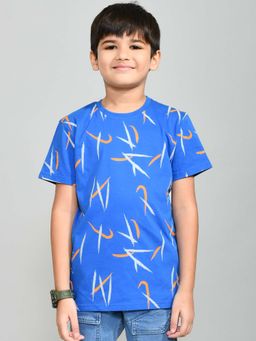 YOUMAA - Boys Blue Cotton Printed T-Shirt