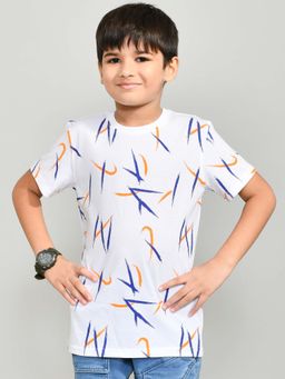 YOUMAA - Boys White Cotton Printed T-Shirt