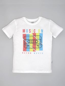 YOUMAA - Boys White Cotton Printed T-Shirt