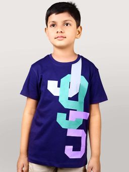 YOUMAA - Boys Navy Blue Cotton Printed T-Shirt