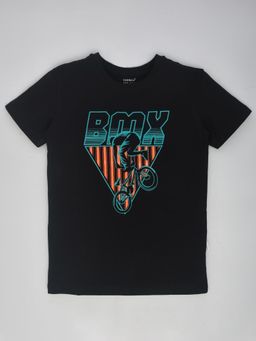 YOUMAA - Boys Black Cotton Printed T-Shirt