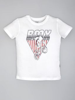 YOUMAA - Boys White Cotton Printed T-Shirt