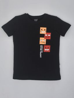 YOUMAA - Boys Black Cotton Printed T-Shirt