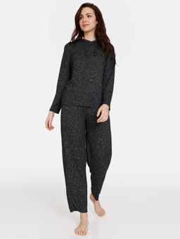 Zivame - Winter Refresh Jaspe Knit Poly Loungewear Set - Anthracite-Black