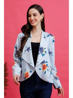 PURYS - Blue Floral Printed Blazer Style Shrug