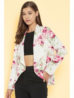 PURYS - Off White Floral Printed Blazer Style Shrug