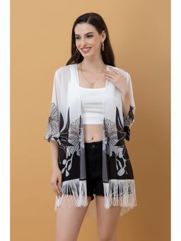 PURYS - White Placement Floral Print Kimono Style Shrug