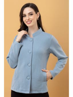 PURYS - Blue Mandarin Neck Terry Jacket