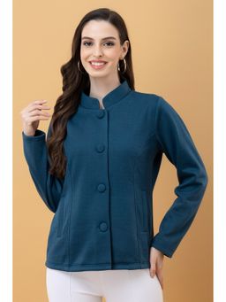 PURYS - Teal Mandarin Neck Terry Jacket