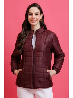 PURYS - Wine Quilted Zipper Jacket