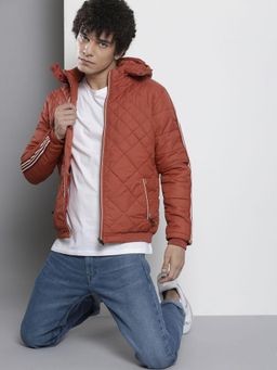 The Indian Garage Co - Men Rust Solid Detachable Hood Full Sleeves Jacket