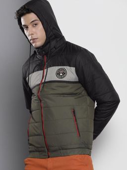 The Indian Garage Co - Men Olive and Black Colorblock Detachable Hood Full Sleeves Jacket