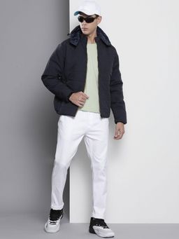 The Indian Garage Co - Men Navy Blue Solid Detachable Hood Full Sleeves Jacket