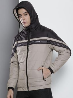 The Indian Garage Co - Men Grey Colorblock Hooded Full Sleeves Jacket