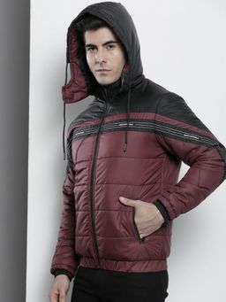 The Indian Garage Co - Men Burgundy Colorblock Detachable Hood Full Sleeves Jacket