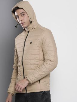 The Indian Garage Co - Men Beige Solid Detachable Hood Full Sleeves Jacket