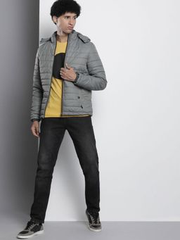 The Indian Garage Co - Men Grey Solid Detachable Hood Full Sleeves Jacket