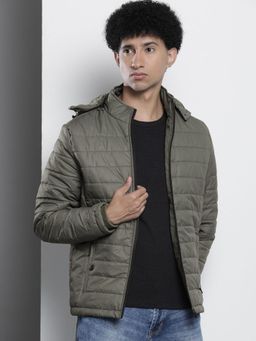 The Indian Garage Co - Men Olive Solid Detachable Hood Full Sleeves Jacket
