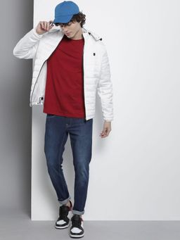 The Indian Garage Co - Men White Solid Detachable Hood Full Sleeves Jacket