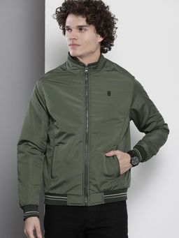 The Indian Garage Co - Men Olive Solid High Neck Full Sleeves Jacket