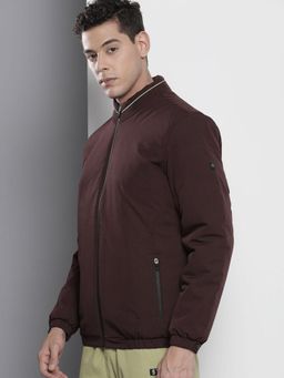 The Indian Garage Co - Men Burgundy Solid High Neck Full Sleeves Jacket