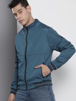 The Indian Garage Co - Men Blue Solid High Neck Full Sleeves Jacket